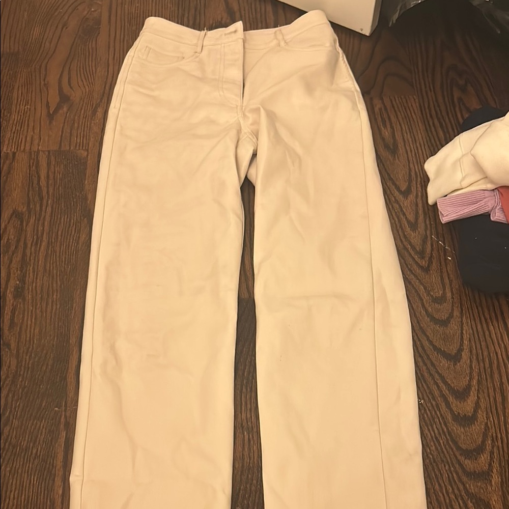 Aritzia Melina Leather Pant Cream Straight Leg